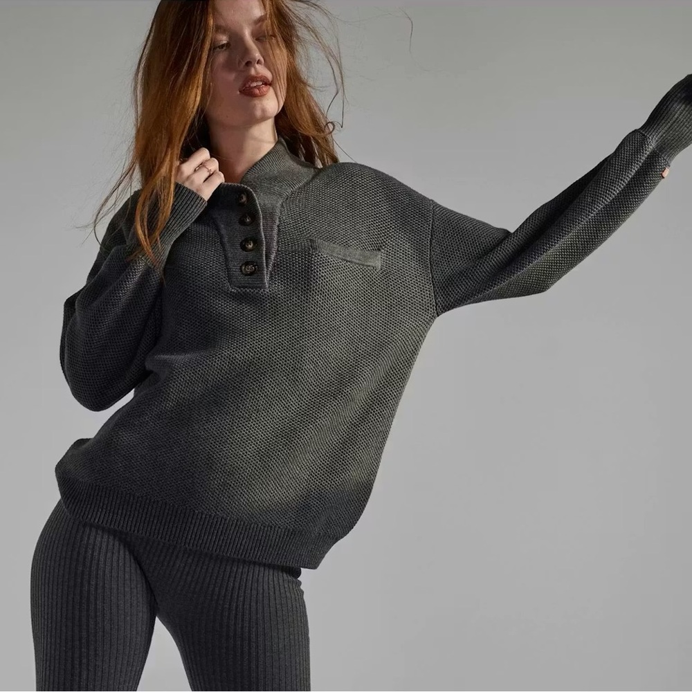 LUNYA Cottonsilk Pocket Henley, XS/S, Restful Grey Heather (Discontinued color)
